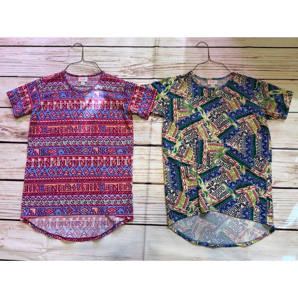 LuLaRoe Kids Size 12 Short Sleeve T-Shirt Bundle Geometric Tribal Pattern 2 Pack